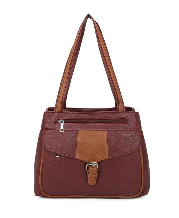 Kitise Large Structured Buckle Color Block Tote Shoulder Bag