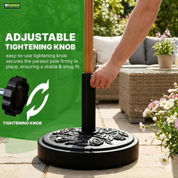My Garden Outdoor Living My Garden Parasol Base 15kg-Heavy Duty Outdoor Umbrella Stand-Adjustable Knob & Locks Parasols Securely for Patio & Garden