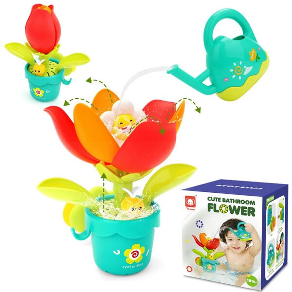 deAO Toys Sunflower Bath Sprinkler Toy – Pop-Up Blooming Flower with Strong Suction Cup & Cute Watering Can – Fun Water Play for Toddlers & Babies
