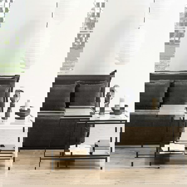 Furniture To Go Seaford Black Metal Coffee Table Set with Glass Top