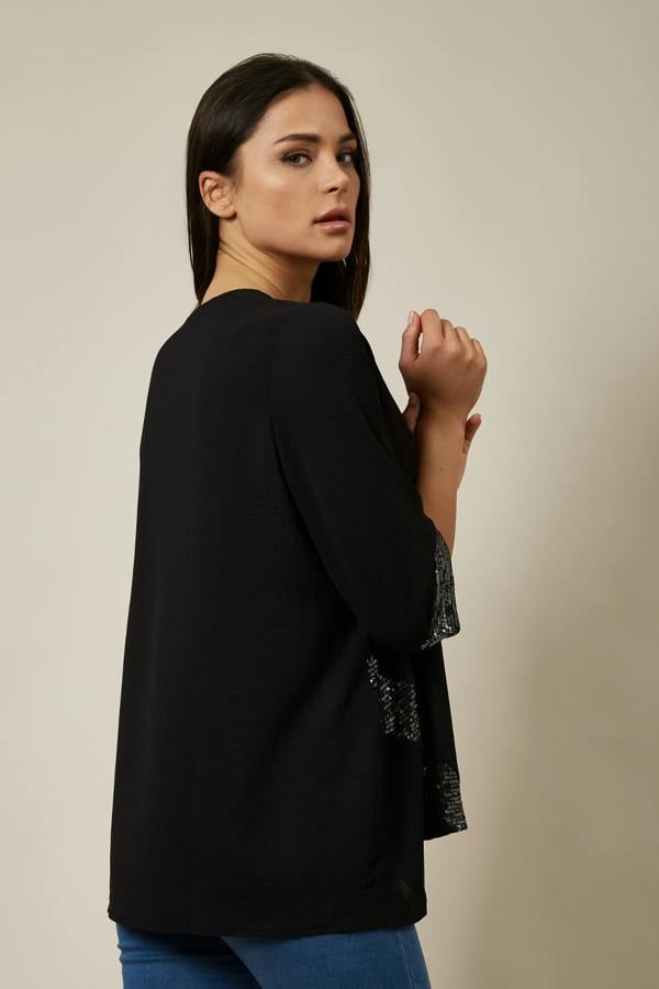 Hoxton Gal Oversized Black Sequin Detail Top In Black