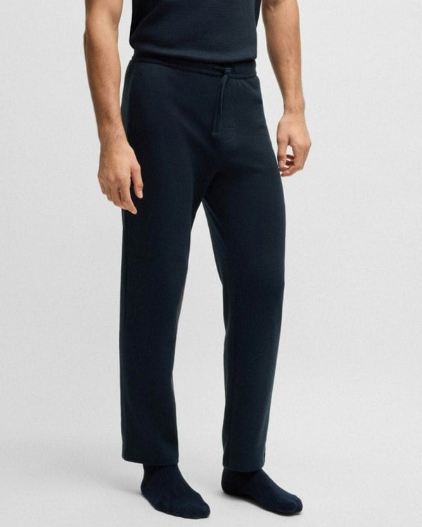BOSS Orange Waffle Mens Cotton-Blend Pyjama Bottoms with Embroidered Logo - Dark Blue 403