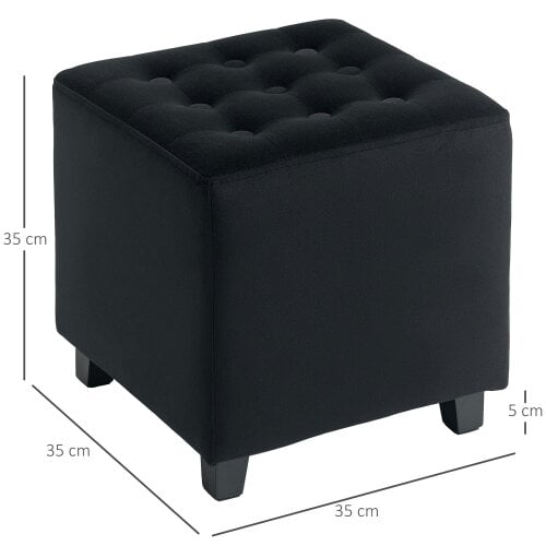 Wyld Haus Liviel Velvet Black Square Ottoman With Soft Upholstered Finish
