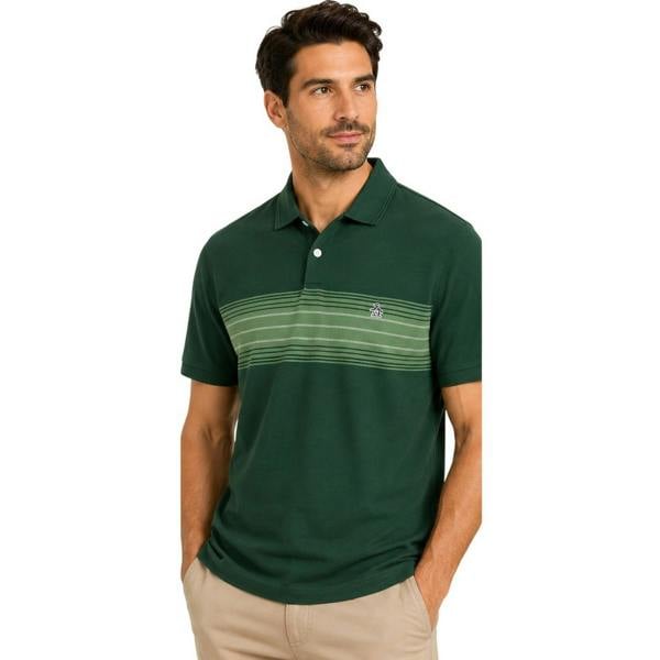 Original Penguin Mens Striped Polo Shirt - Green - 