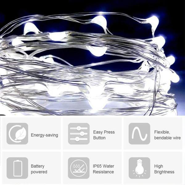 4m 40 LED White Battery Operated String Lights with Silver Copper Wire, 2 Pack image 4