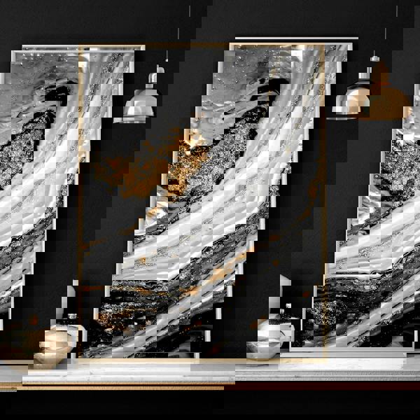 Abstract large wall art | set of 3 Black and Gold wall art prints