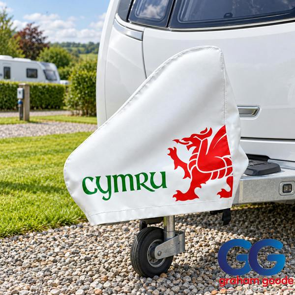HTD Caravan Hitch Cover Wales Cymru Welsh Dragon White Faux Leather HTD