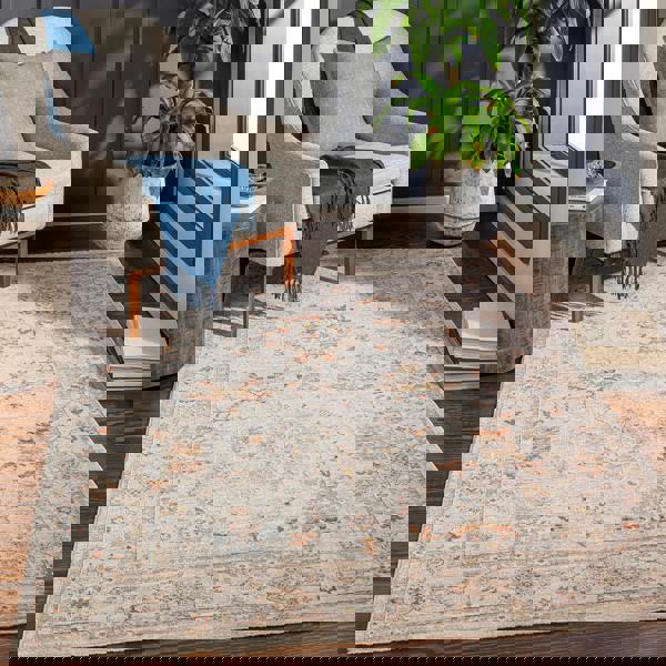 Livabliss Avant Garde-Vintage Beige Blue Orange Traditional Boho Fringe Rug