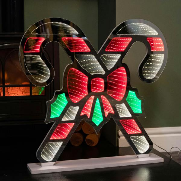 Samuel Alexander 60cm Infinity Light up Candy Canes Display Christmas Decoration with Multi-Coloured LEDs on Base