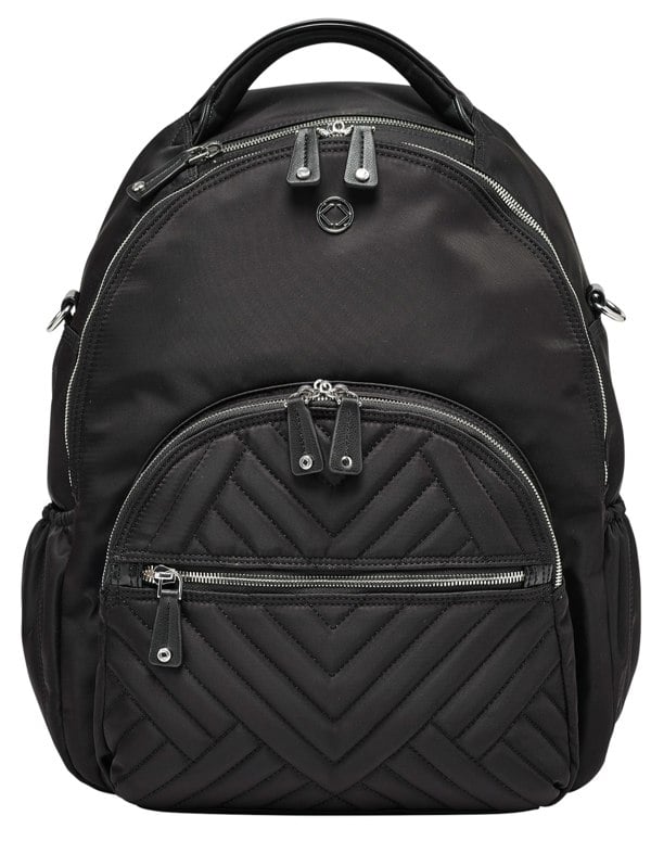 black nylon leather backpack for work travel and baby changing