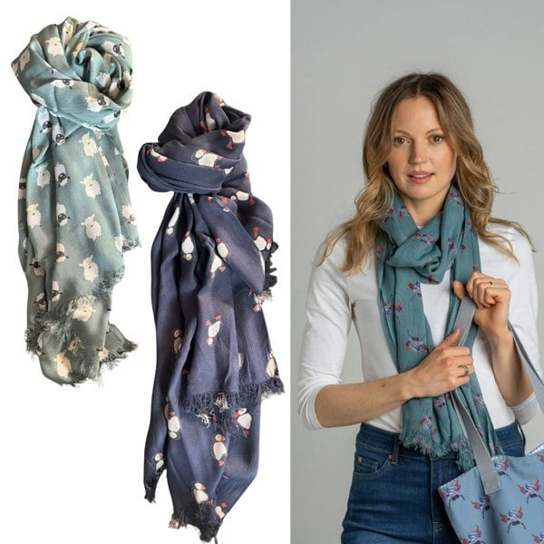 Earth Squared Animal Printed Scarf – Highland Cow, Sheep, or Puffin