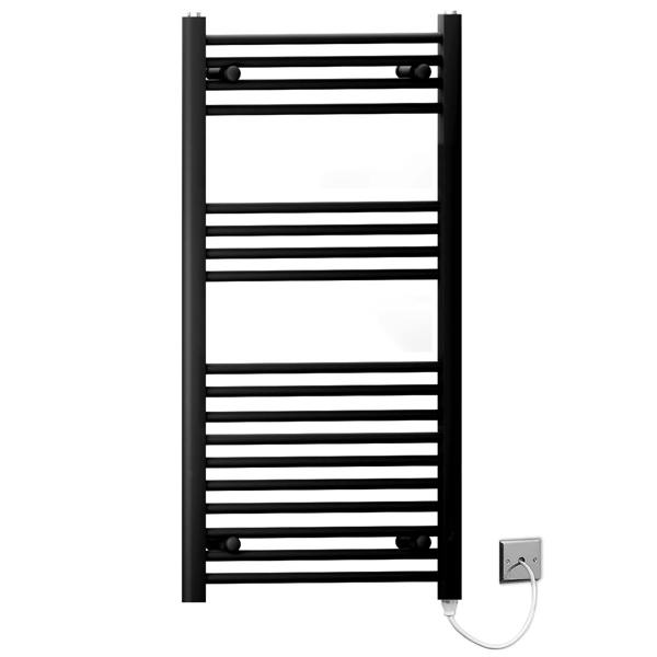 400mm-x-1000mm-Black-Electric-Pre-Filled-Heated-Towel-Rail-Radiator-For-Bathroom-Standard-Element-19mm-Tube