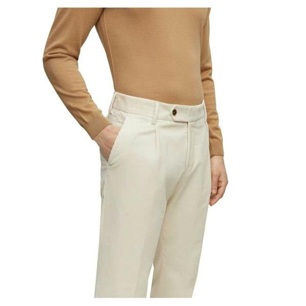 Boss Mens Perin Pleated Roll Up Trousers - Beige - 