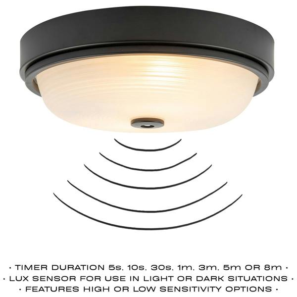 Sensor IP44 Bathroom Ceiling Light in Matte Black with Multi Functions Image 3