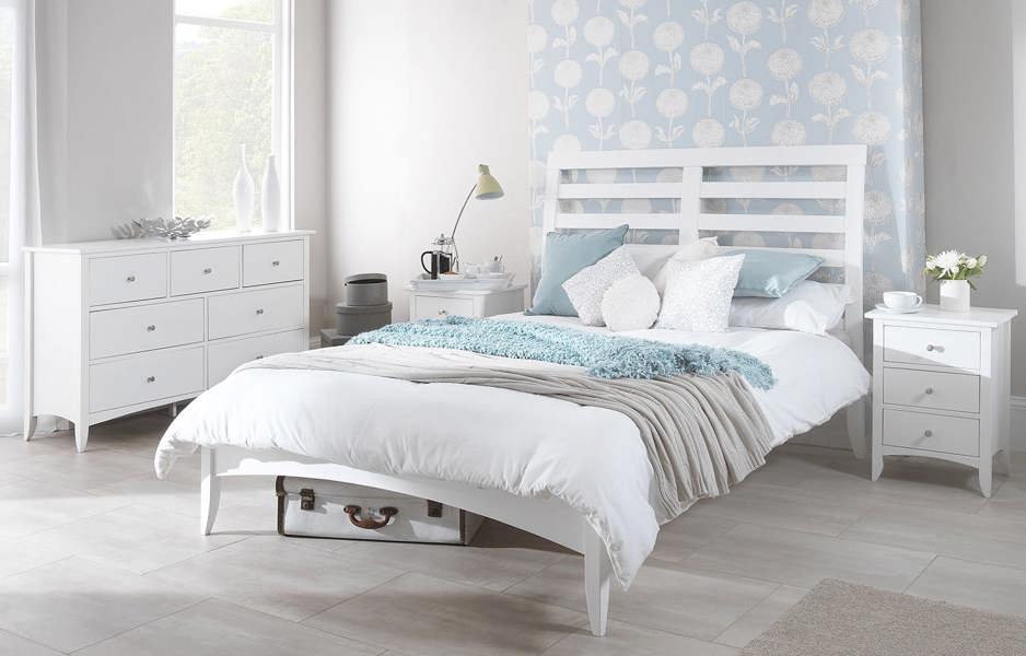 Edward Hopper White Bed Frame with Tall Slatted Headboard