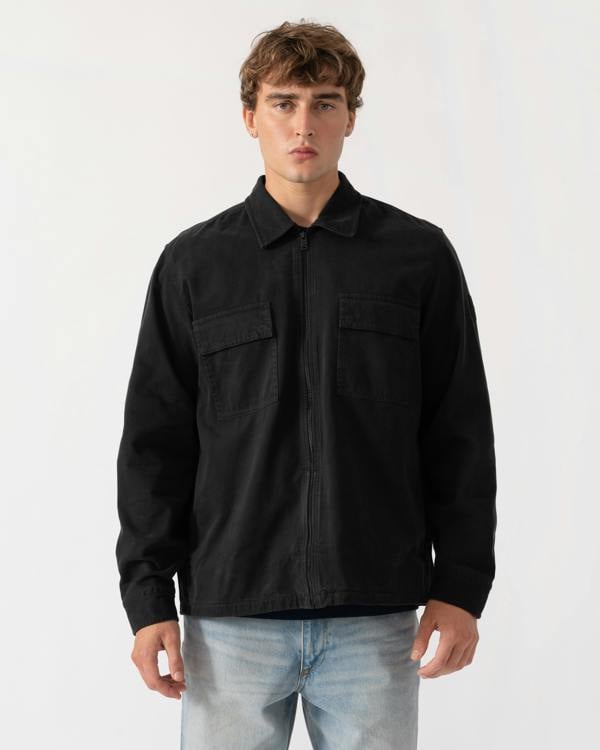 Front of BOSS Orange Lorum 1 Mens Zip Overshirt - Black 001