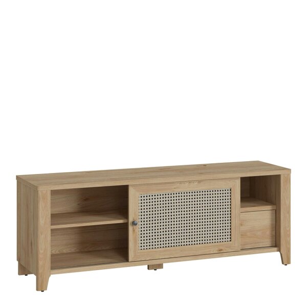 Wyld Haus Monza Natural Oak Wood and Rattan 1 Door 1 Drawer TV Unit