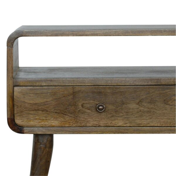 Wyld Haus Trapani Curved Grey Washed Mango Wood Console Table 2 Drawers Open Shelf