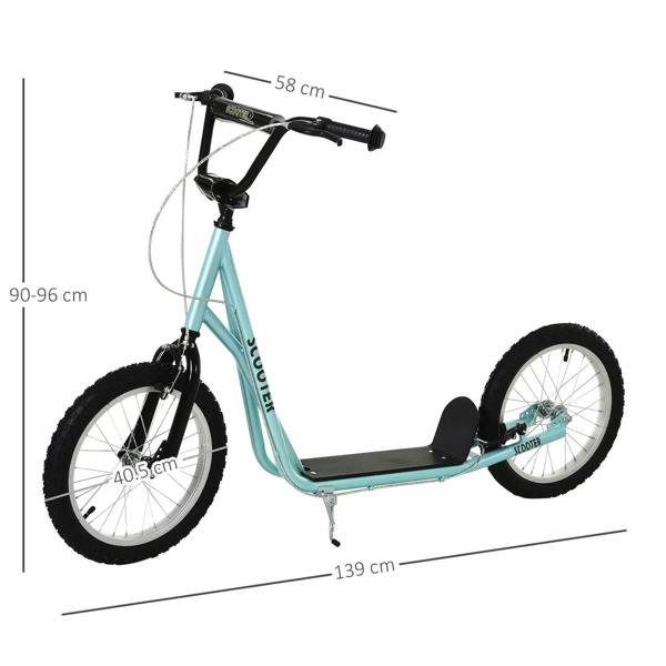 Kids blue kick scooter with adjustable handlebar, black deck, and front suspension
