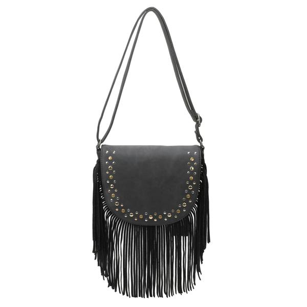 Kitise Western Style Bohemian Fringe Tassel Studded Crossbody Bag