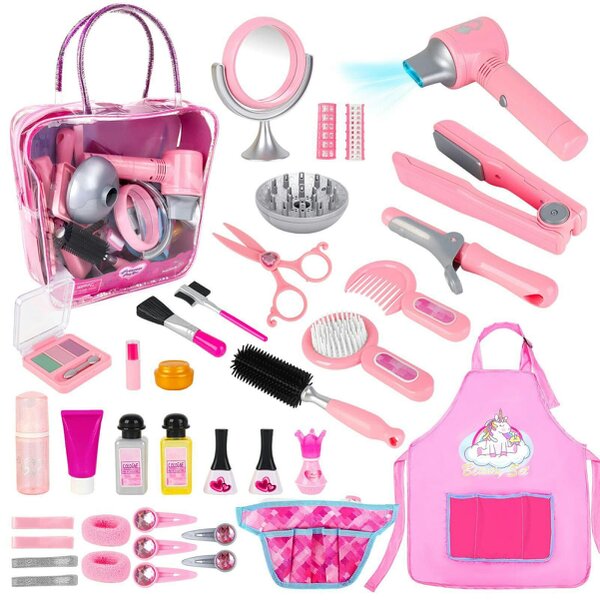 deAO Toys Pretend Makeup Set Hairdressing & Makeup Toy Set - 3+ - pink