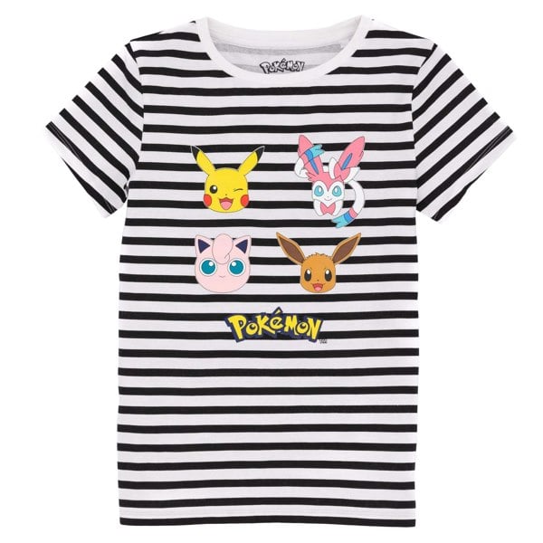 Pokemon Girls Striped T-Shirt - Black/White