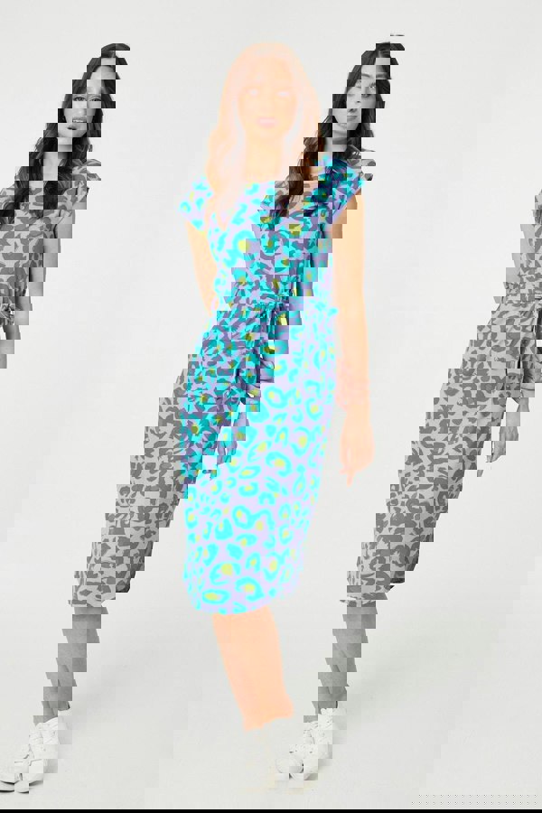 Purple | Animal Print Cap Sleeve Jersey Dress