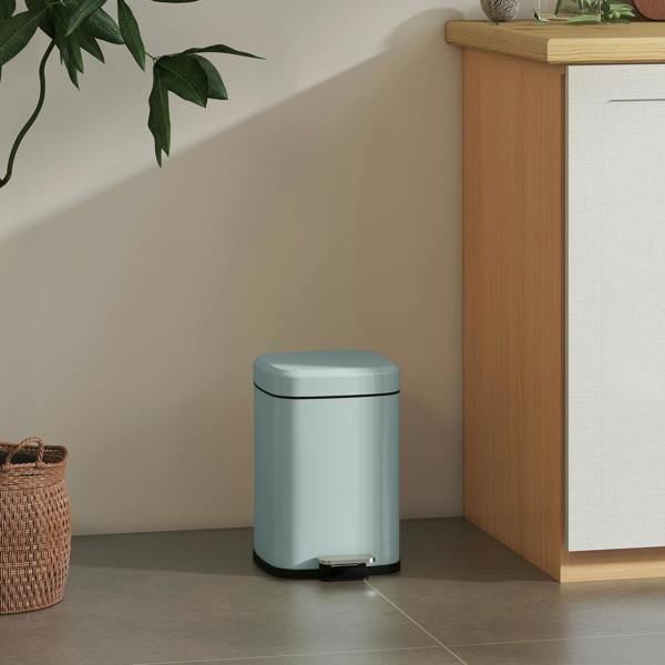 HOMCOM 12/20L Kitchen Pedal Bin Metal Rubbish Bin with Soft-close Lid - 12L - Light Green