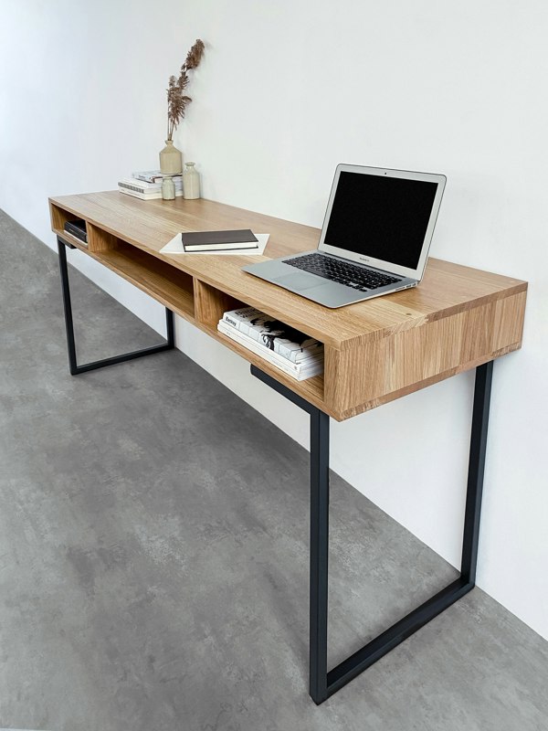 The Urban Editions Marston Wide Console Desk on Minimalist Square Legs