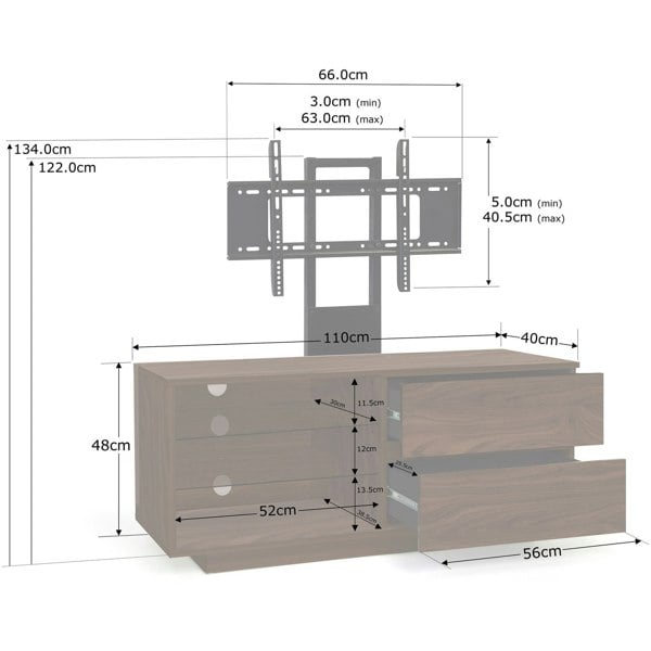 Centurion Supports Gallus Walnut with 2-Walnut Drawers and 3-Shelf 32"-55" LED/LCD/Plasma Cabinet TV Stand with Mounting Arm