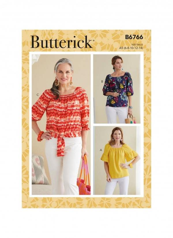 Butterick Sewing Pattern 6766, Tops for Women, A5 (6-8-10-12-14) - Easy