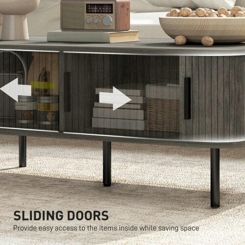 Bobobiy Coffee Table with Storage, Rectangular Coffee Table with Elevated Base, Grey Wood-Effect