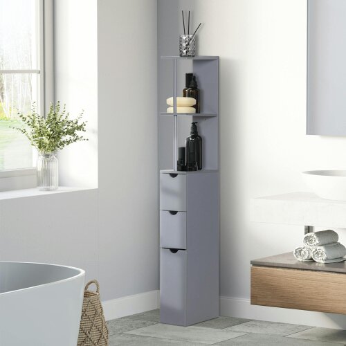 HOMCOM Tall Bathroom Storage Cabinet with Shelf and Drawers, White, Grey