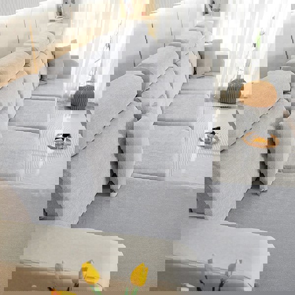 Anyhouz Anyseat Sofa Cover Light Gray L-Shape Polyester Chenille Thick Stretchable Cushion For Living Room Normal Size Large