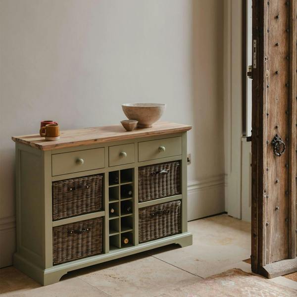 Statement Furniture Florence Wooden Sideboard with Wine Rack, 3 Drawers and Storage Baskets
