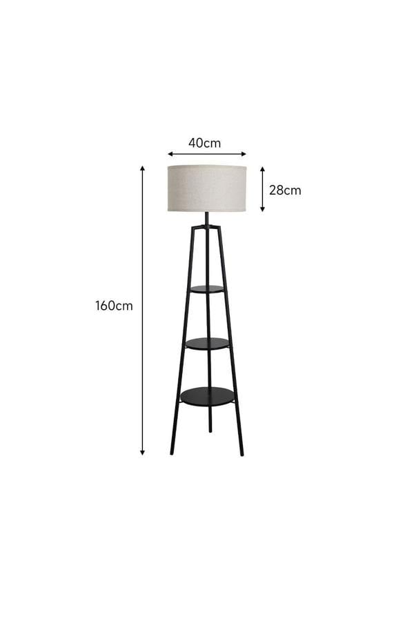 Living and Home Round Shelf Floor Lamp with Fabric Lampshade