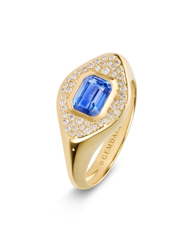 Gemdaia Blue Sapphire & Diamond Signet Ring