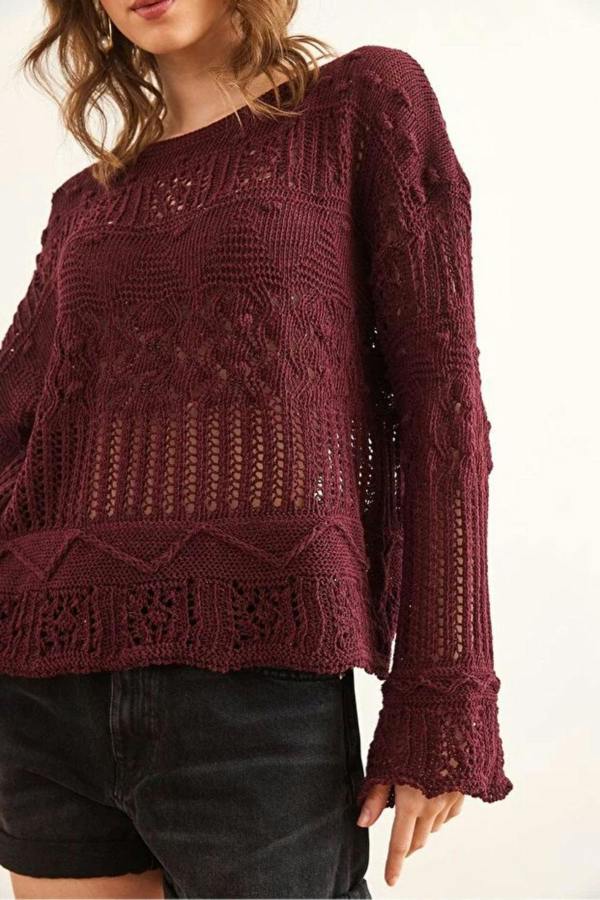 Hoxton Gal Mini Pom-Pom Openwork Cotton Knit Blouse