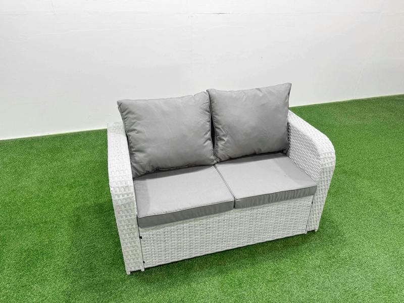 Fimous 9 Seater Garden Sofa Set, PE Wicker, Square Coffee Table, Reclining Chair, Loveseat, 3 Seater Sofa, Stool and Side Table, Light Grey