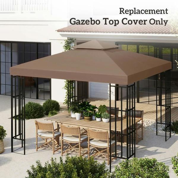 Coffee double-tier gazebo canopy top replacement cover on an outdoor gazebo.