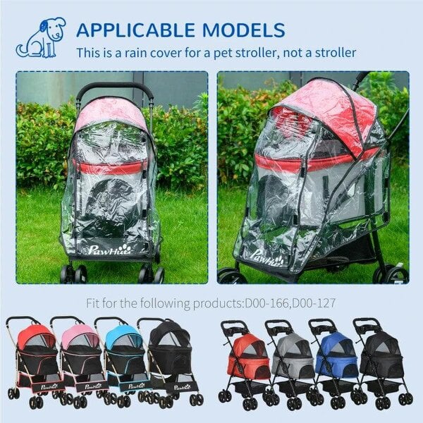 Rain Cover for Dog Pram Stroller, with Front and Rear Entry