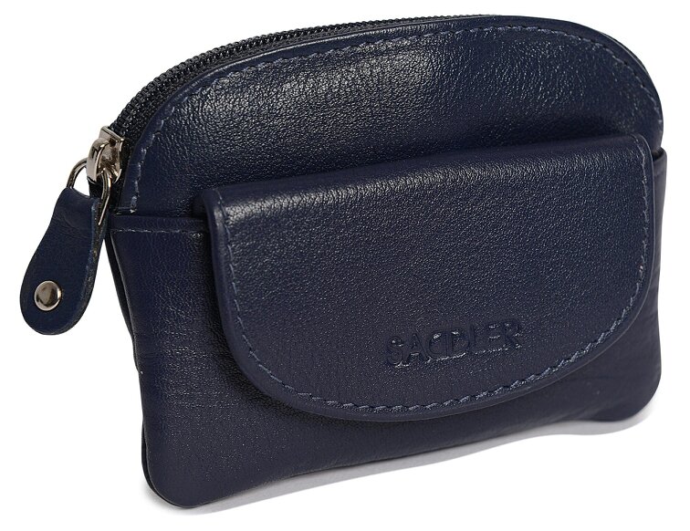 SADDLER Compact Leather Zip-Top Coin Purse "Molly" – Handmade by Saddler | RFID Protected & Gift Boxed | With Front Pocket & Interior Key Ring - Peacoat Blue