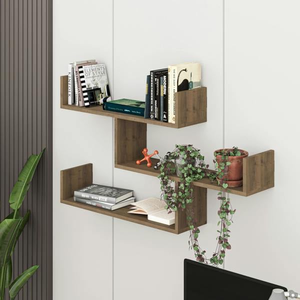 Decortie Modern Tibet Wall Mounted Shelf Floating Bookcase Display Unit 66.5x119x22cm