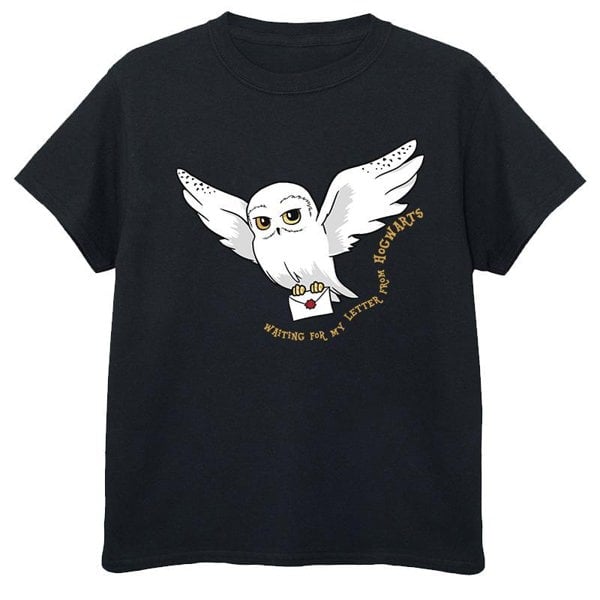 Harry Potter Girls Owl Letter Cotton T-Shirt - Black