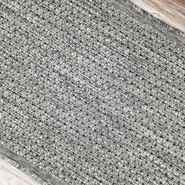 Non-Slip Dark Grey Kitchen Rug Plain Solid Design Flat Weave Sisal Look Mat and Runner