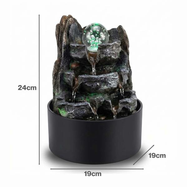 Spector Water Feature Indoor Fountains Rotating Glass Ball LED Light Resin Grey