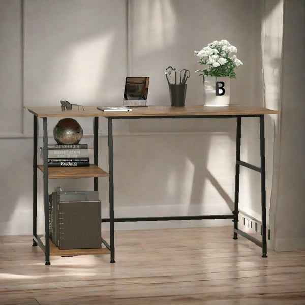 Rafaelo Mobilia Industrial Rustic Writing Desk With 2 Shelves