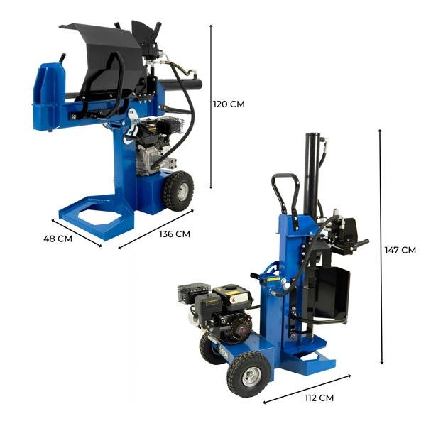 15T Log Splitter in blue with sturdy wheels, adjustable height, and powerful engine, designed for efficient wood splitting