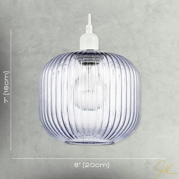 Modern Designer Soft Lilac Line Ribbed Glass Round Pendant Lamp Shade Image 7