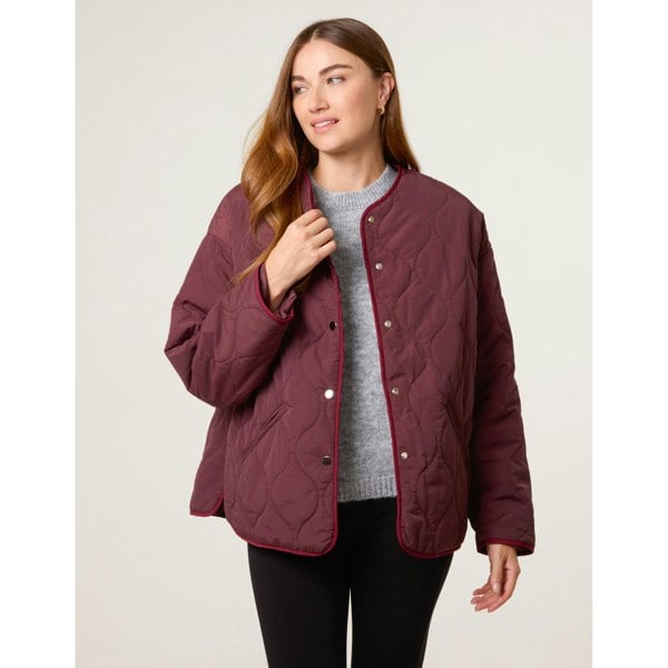 Blue Vanilla Button Front Quilted Jacket - Wine